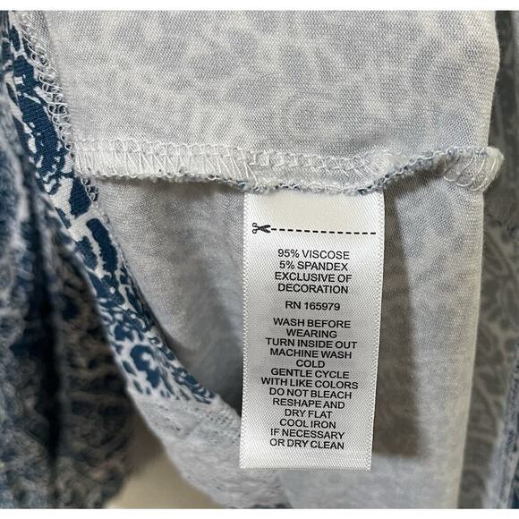 Cupio Womens Paisley Lace Trim Peasant Top Size 1X Blue Stretch Boho Cottage - Picture 9 of 9